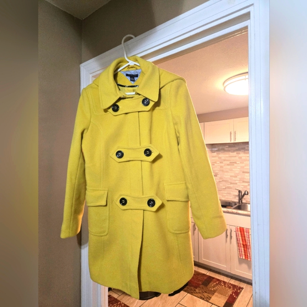 Tommy Hilfiger Yellow Wool Hooded Peacoat Jacket Women’s Size 14